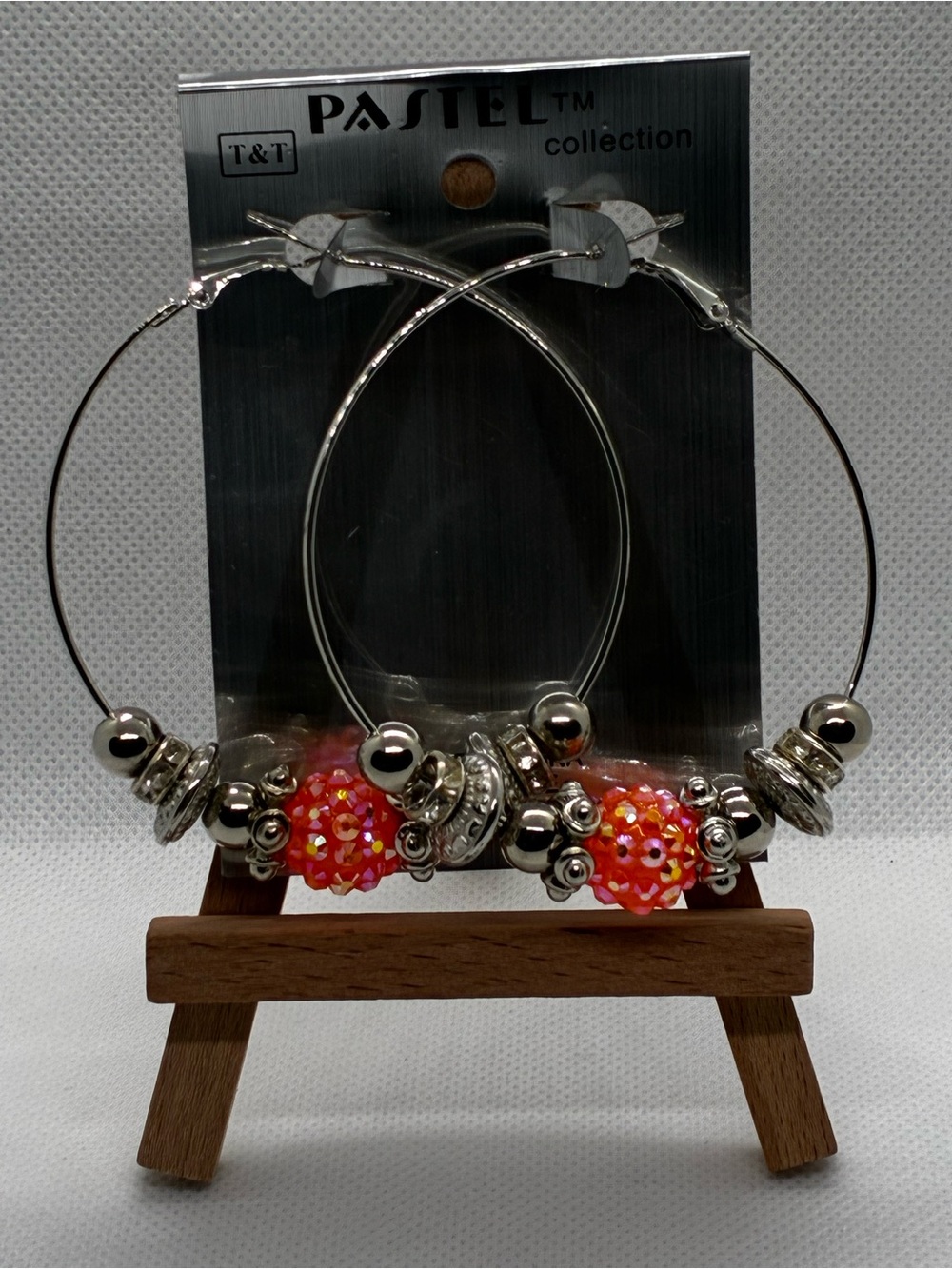 3For$20 Pastels Silver Hoop Earrings with Pink-Orange Beads